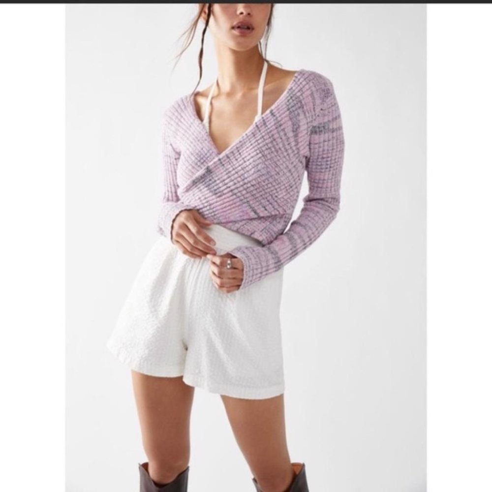 Free People Womens Brooke Wrap Top in Lilac Fog Combo Knit Cropped Size Small